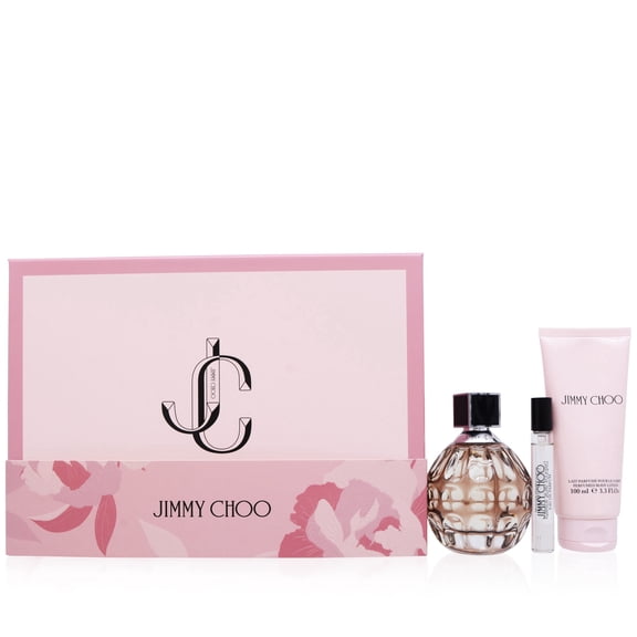 Jimmy Choo by Jimmy Choo for Women 3 Piece Set Includes: 3.3 oz Eau de Parfum Spray   3.3 oz Perfumed Body Lotion   0.25 oz Eau de Parfum Spray