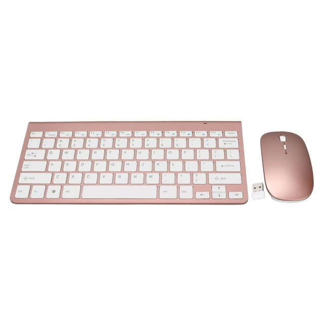 Teclado y ratón inalámbricos de 2,4 GHz, 78 teclas USB, teclas finas grabadas, ergonómicos, botón de silencio, teclados de ordenador, ratón, oro rosa.