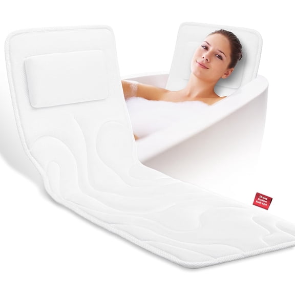 Full Body Bath Pillow for Tub, Extra Thick 4D Air Mesh & Quick-Dry Spa Pillow for Head Neck and Beck Support, Non-Slip Suction Cups Fits All Tubs - Luxury Bath Accessories for Relaxation (White)
