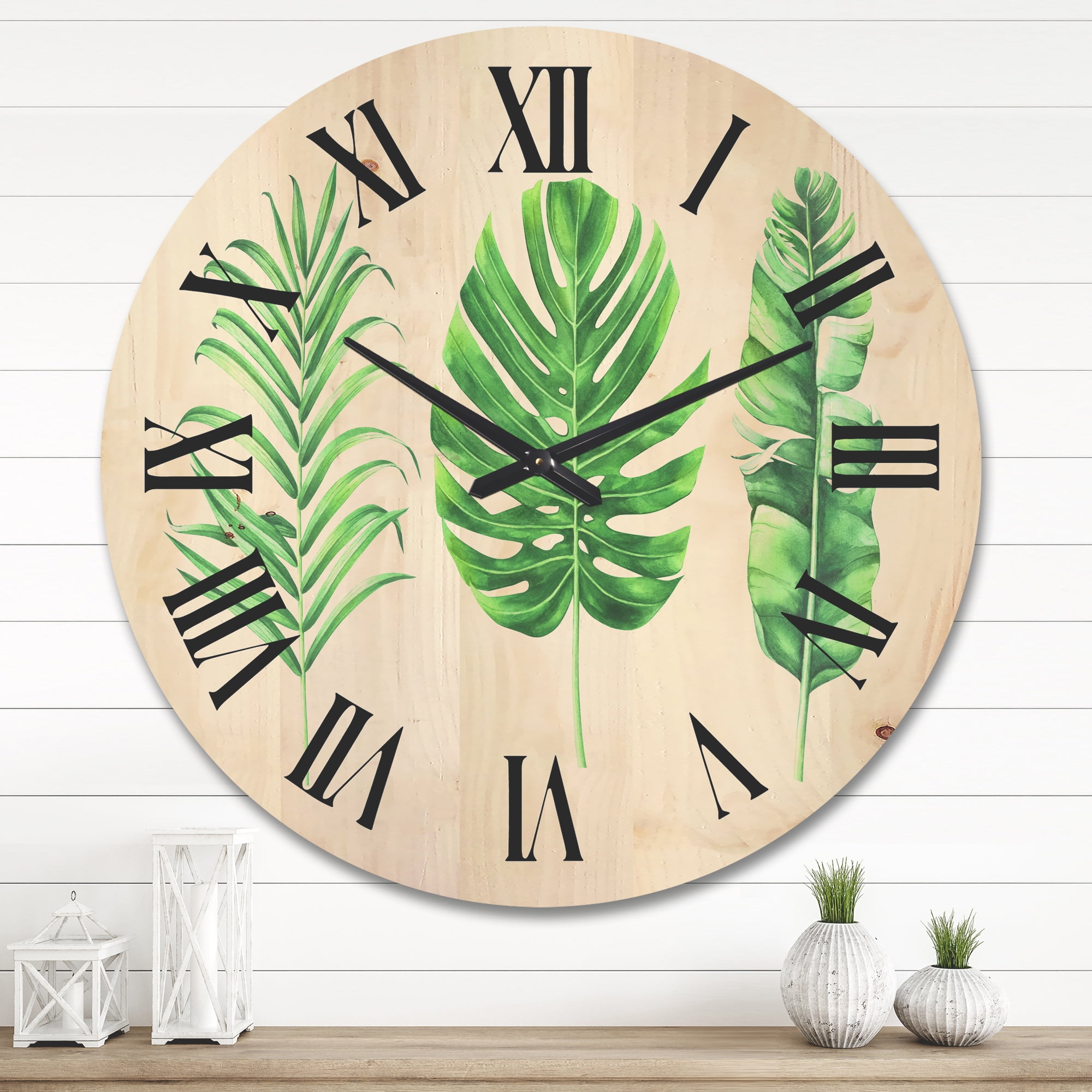 Designart 'Close Up Of Tropical Leaf Of Monstera IV' Farmhouse Wood Wall Clock