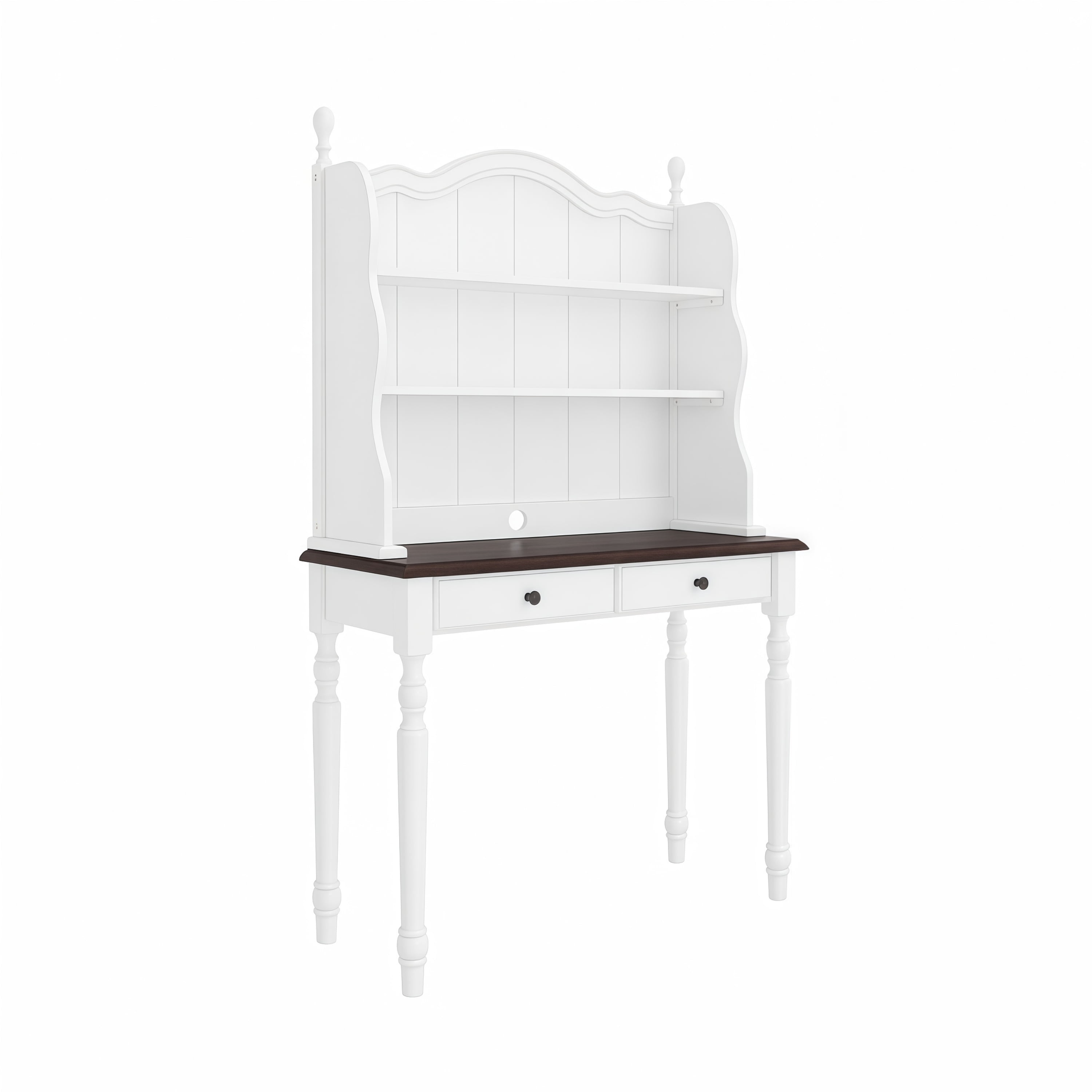Euroco Mid-Century Computer Desk with Hutch and 2 Drawers, Wood Writing Desk Dressing Table,Study Workstation Table for Home Office Bedroom,Small Space,White