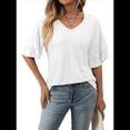 thumbnail image 2 of Camisetas Elegantes de Cuello en V para Mujer, de Doble Capa, con Mangas Acampanadas y Volantes de 3/4, Blancas, Talla M, 2 of 8