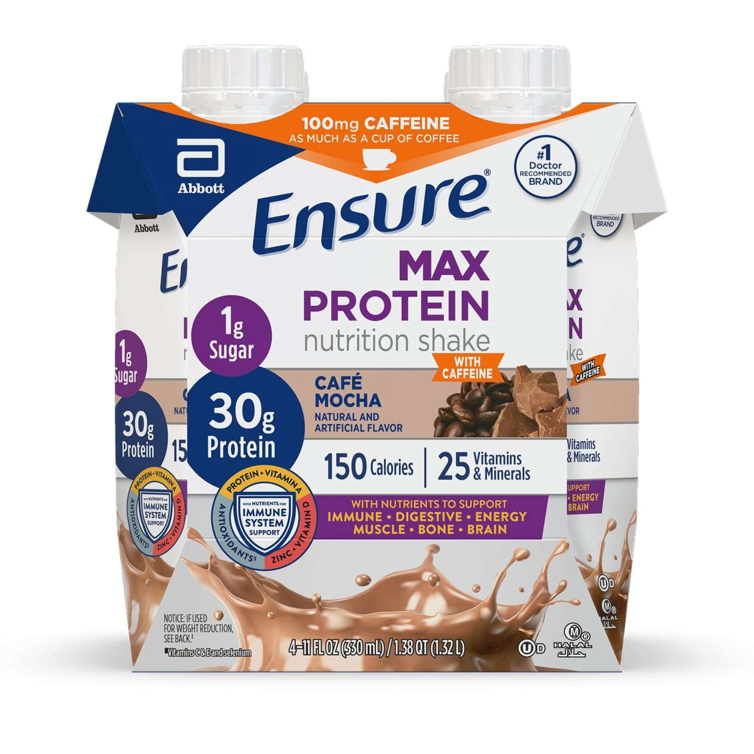 (3 pack) Ensure Max Protein Shake, 30g Protein, Cafe Mocha, 11 fl oz, 4 Pack