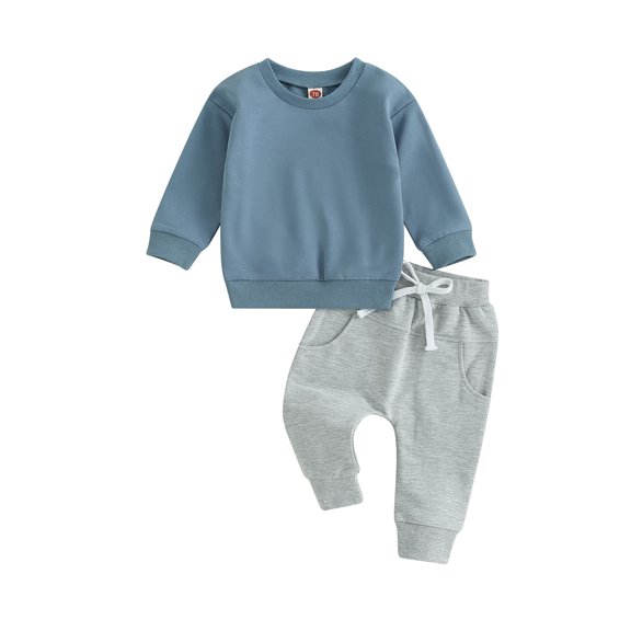 Bagilaanoe 2PCS Toddler Baby Boy Long Pants Set Long Sleeve Sweatshirt Pullover Tops Drawstring Sweatpants 6M 12M 18M 24M 3T Kids Casual Sweatsuits