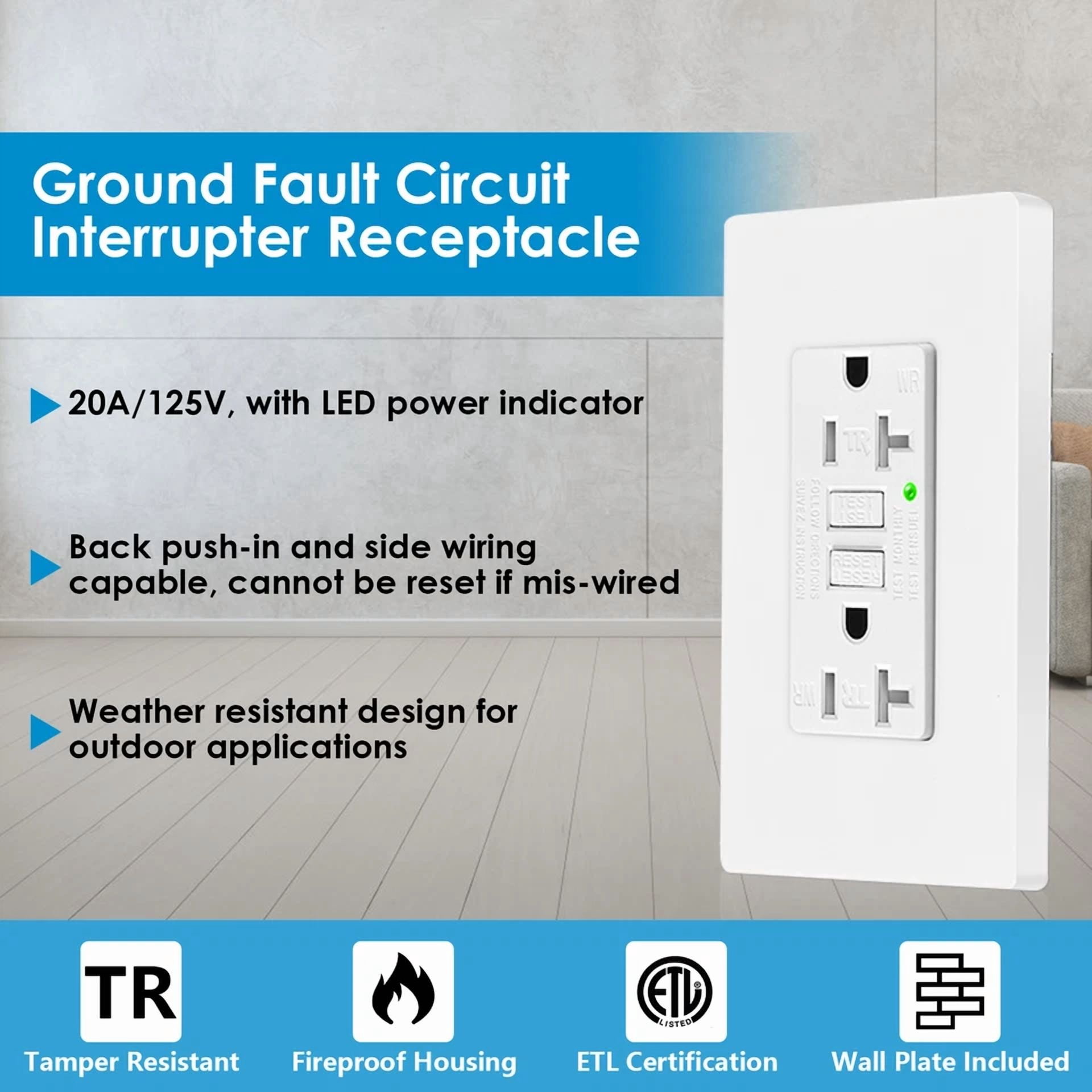 CIRCLE- 20A/125V Tamper Resistant Gfci Outlet Receptacles Led Indicator Etl Certified Us