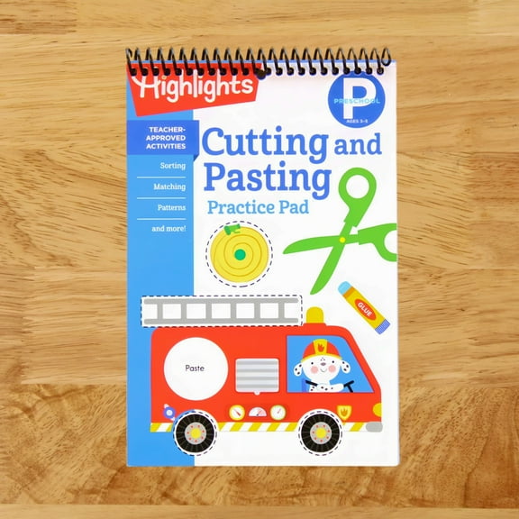 Highlights Learn on the Go Practice Pads Preschool Cutting and Pasting: Scissor Skills Activity Book for Preschoolers to Practice Cutting Paper, Sort, Match, Fin, (Spiral Bound)