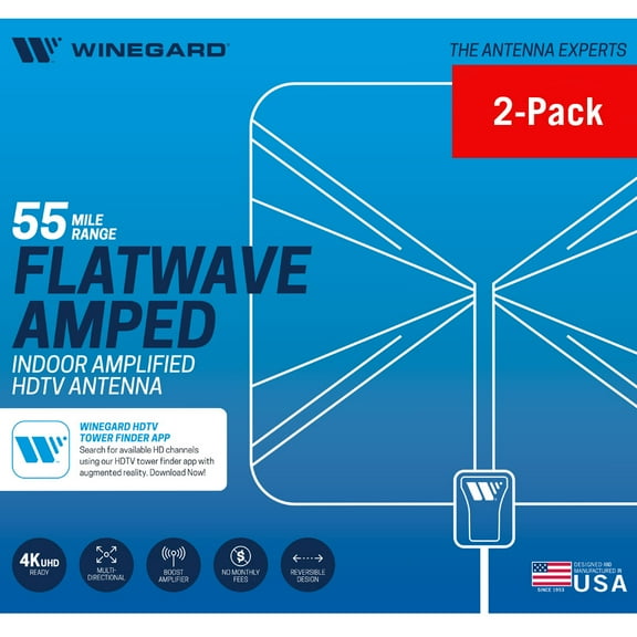 Winegard FL5500a Flatwave Amplified HDTV Indoor Antenna, Pack of 2