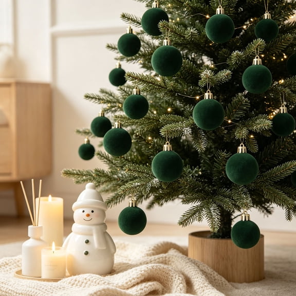 42-Pack Velvet Christmas Ball Ornaments Set, Flocked Hanging Baubles, Assorted Sizes, Xmas Tree Holiday Decor