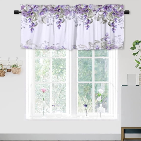 Watercolor Lilac Flower Blackout Curtain Valances,Rustic Farmhouse Spring Garden Floral Lilac Energy Efficient Rod Pocket Curtain Window Valances for Kitchen Windows,54"x18"in（1Pcs）