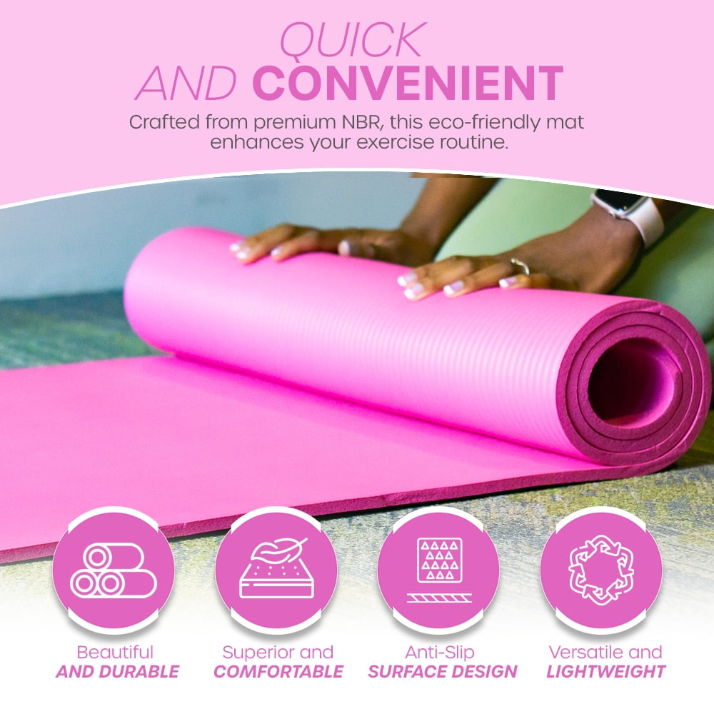 Yoga Mat 10 mm Thickness with Carry Strap | Lightweight and Non slip Yoga Mat For Pilates, Yoga | Free eBook For Mat Workouts