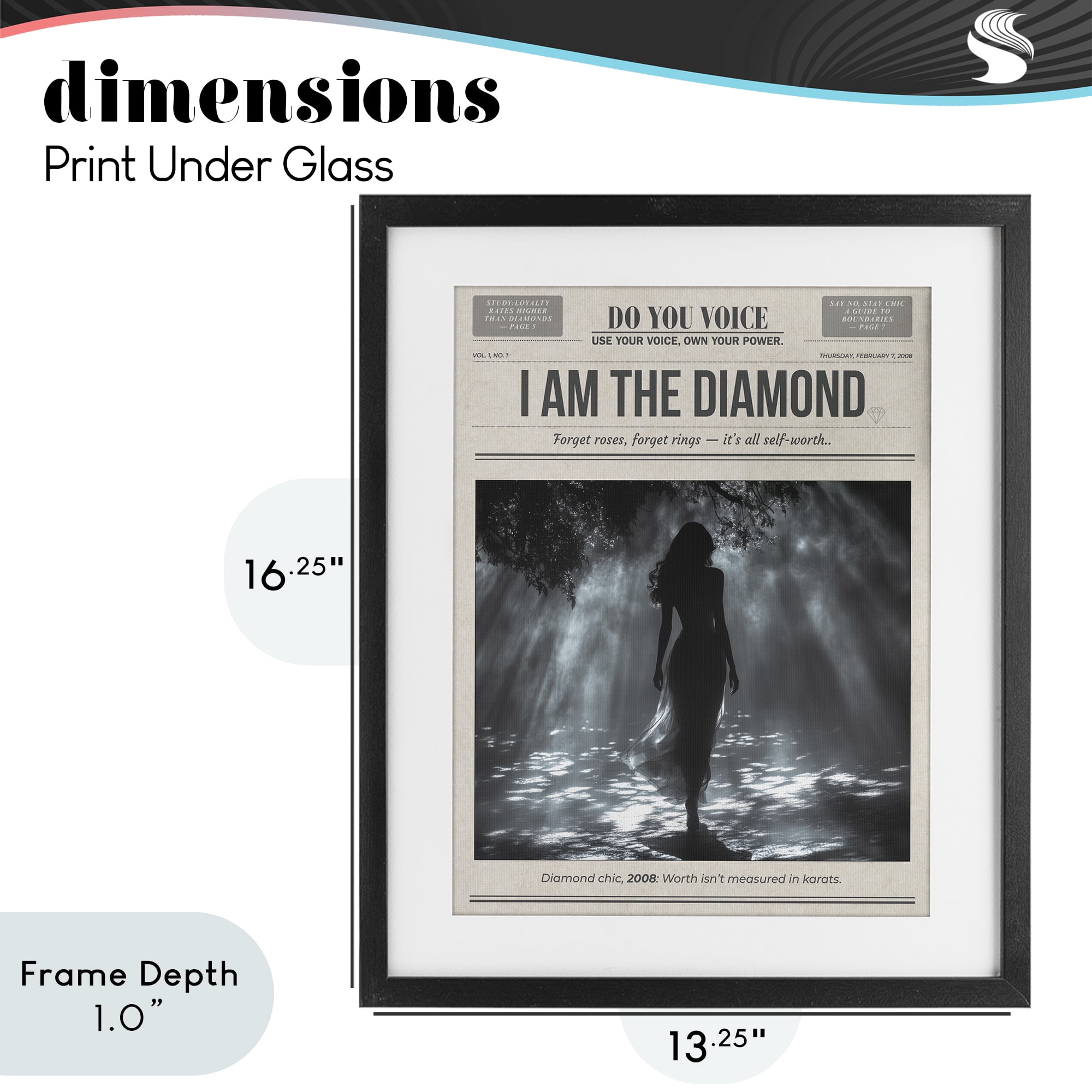 Stupell Industries Diamond Chic Newspaper Black Framed Print Under Glass, design by A Barefoot Stylist