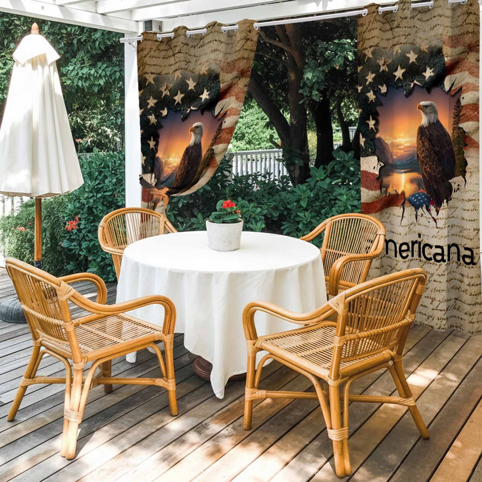 Independence Day Outdoor Curtains for Patio, Retro American Flag Eagle 250 Year Sunset Sunshade Privacy Drapes Grommet Waterproof Outside Curtains for Porch/Cabana/Balcony 54"x 108", 1 Panel