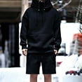 thumbnail image 2 of BXINGOHAI Men's 2 Piece Sweatsuit Thin Fleece Hoodie Tracksuit Solid Basic Hoodie Sweatshirt And Sports Shorts Outdoor Running Workout Suit Sets Today Sales Black,XL, 2 of 6