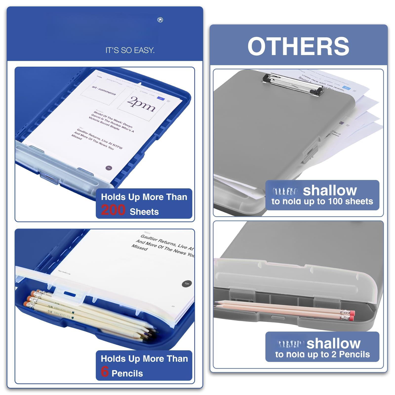 Clipboard With Storage  High Capacity Clipboards Pen Holder Clip Boards 8.5x11 Low-profile Lightweight Plastic For Teachers Lawers Office Workers