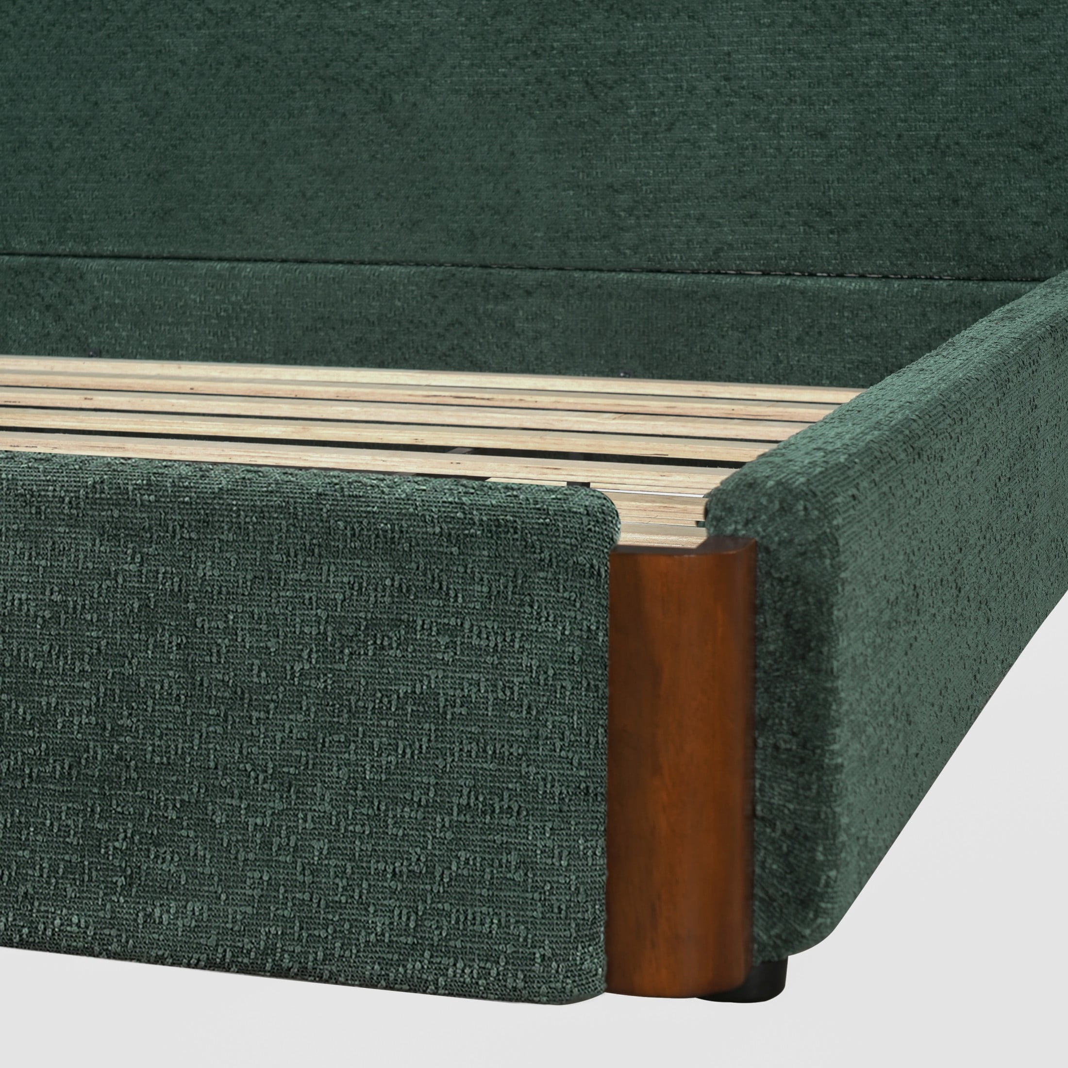Christopher Knight Home Modern Queen Chenille Upholstered Platform Bed Frame with Wood Accents, Green