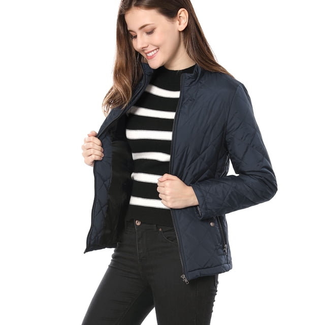 Chaqueta acolchada ligera con cremallera y cuello alto para mujer Azul XS