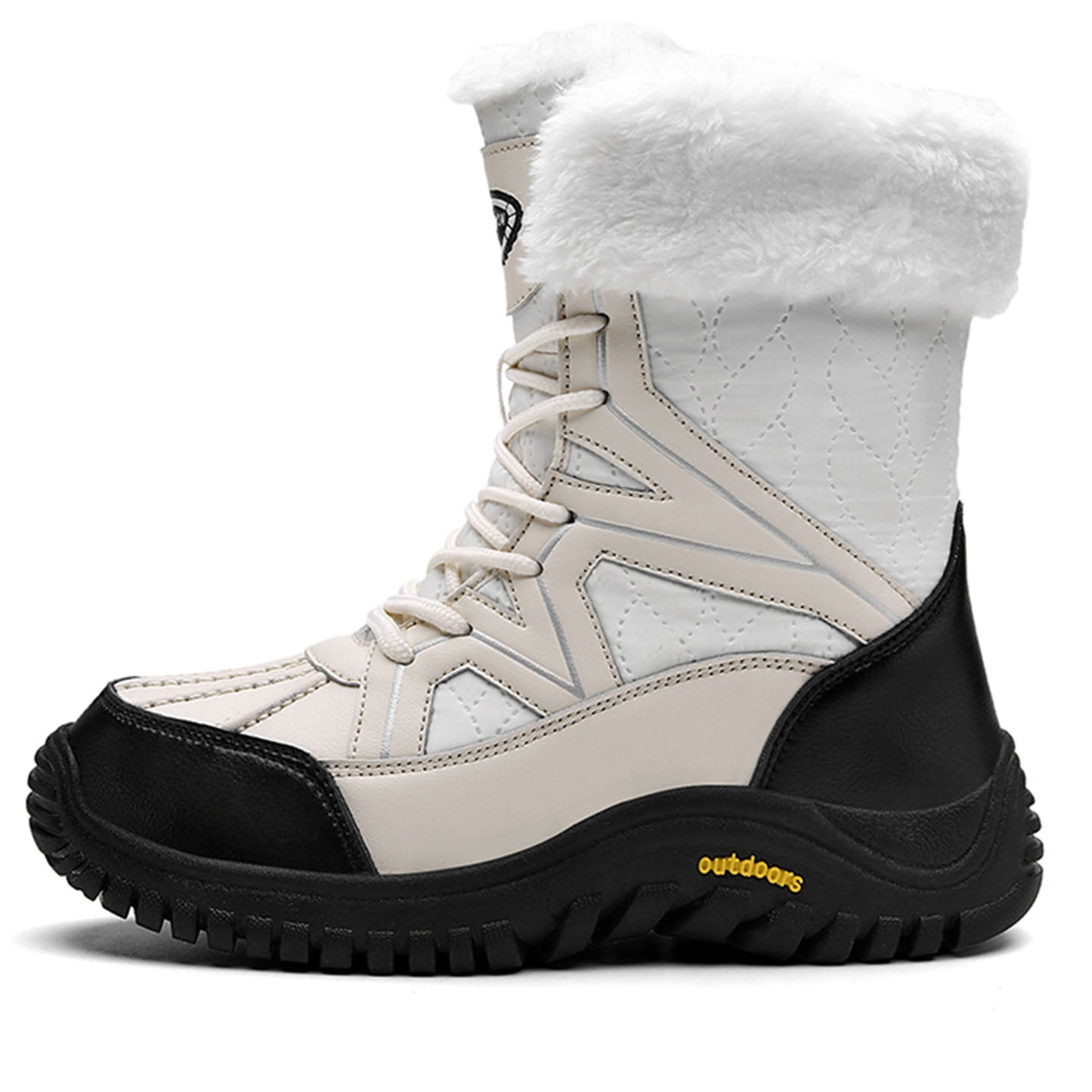 Faux Fur Lined Snow Boots for Women Waterproof Warm Winter Shoes Mid Calf Outdoor Hiking Boots