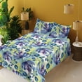 thumbnail image 2 of Ambesonne Floral Fitted & Flat Sheet with Shams 4 Pcs Set, Print of Blooming Flowers, Queen, Lavender Blue Pale Green, 2 of 5