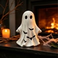 thumbnail image 3 of Bklubk Ceramic White Ghost Halloween Decor Light Up Ghost Figurine With Cutouts Spooky Tabletop Ornament For Mantel Shelf Indoor Holiday Decoration, 3 of 5