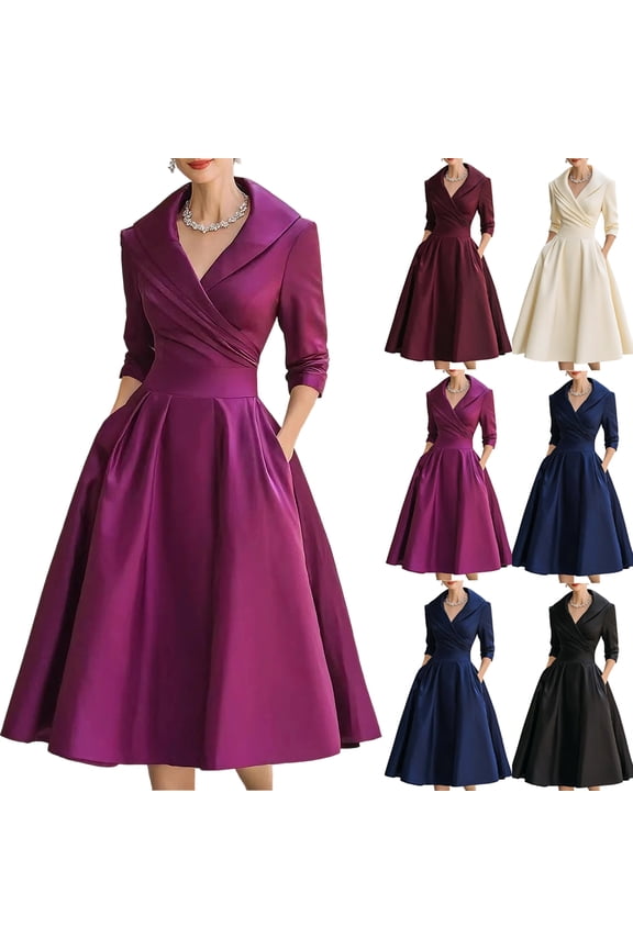 Women's Maxi Dress Long Sleeve V-Neck Waist Defining Solid Color Elegant Dress for Spring Fall Casual,Purple,XL