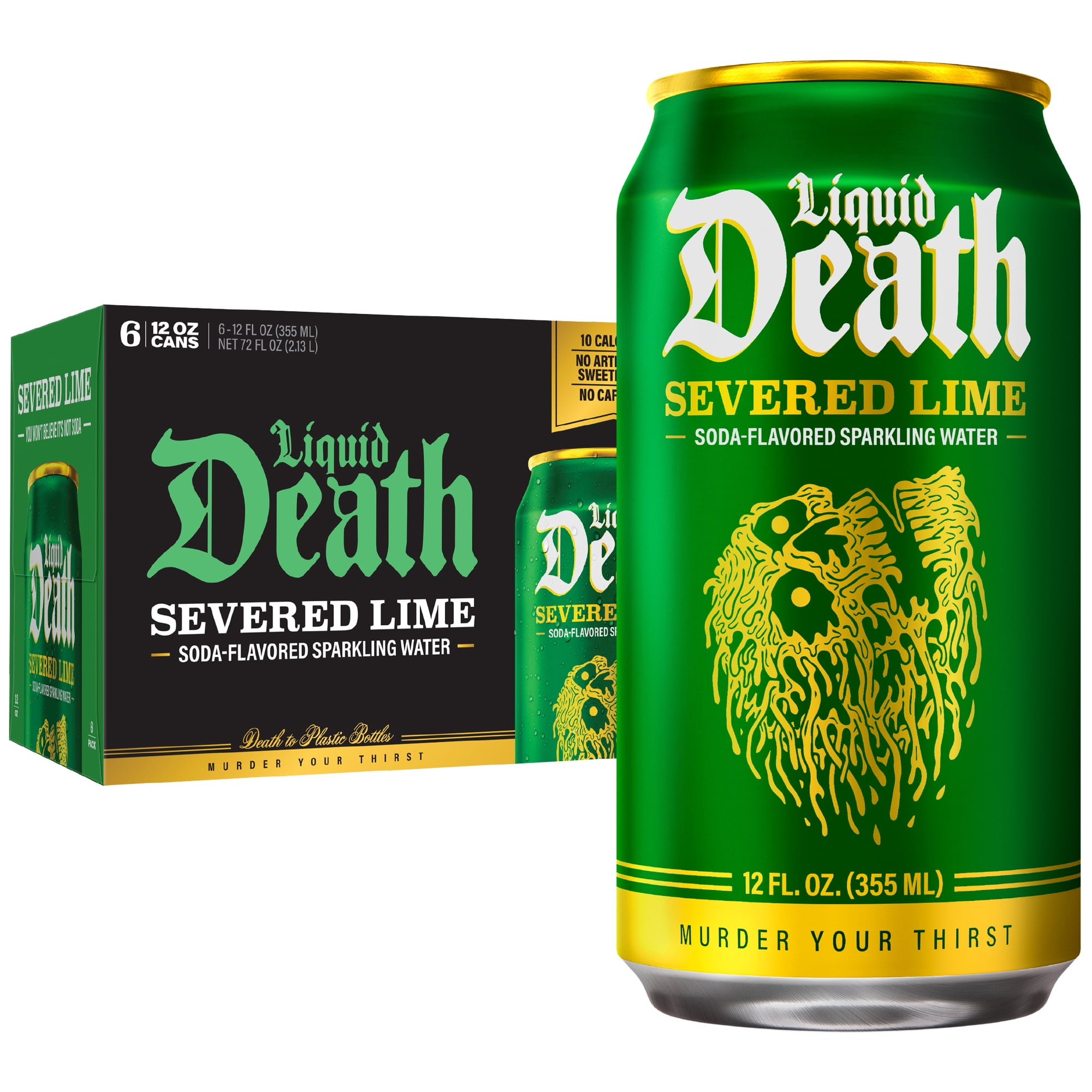 Liquid Death, Severed Lime, Soda-Flavored Sparkling Water, 6-Pack (12 fl oz Cans), Low Sugar, Huge Flavor and No Artificial Sweeteners