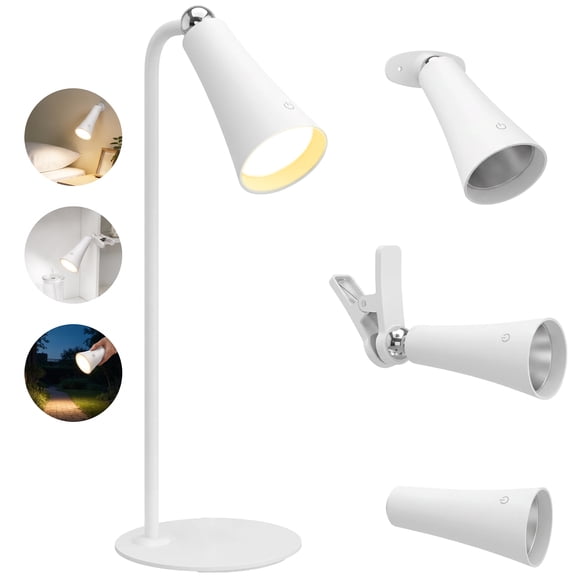 DAYBETTER 4-in-1 Rechargeable Magnetic Desk Lamp, Portable Handheld/Clip/Wall/Table Light, 360° Rotatable Cordless LED Reading Light for Dorm Bedroom Study Office, Back to School Gift, White