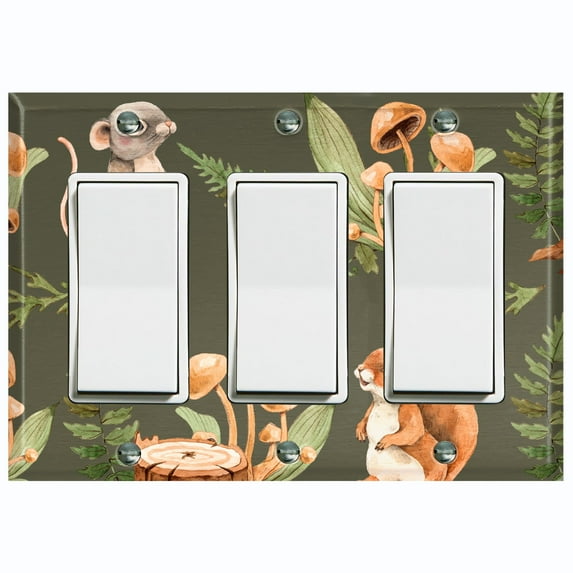 Metal Light Switch Plate Cover Cute Forest Animals Squirrel Mouse ANM014