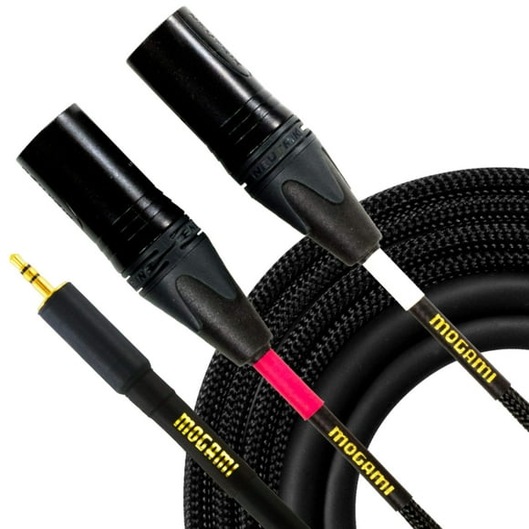 Mogami GOLD 3.5-2XLRM-15 Stereo Audio Y-Adapter Cable, 3.5mm TRS Plug to Dual XLR-Male Plugs, Gold Contacts, Straight Connectors, 15 Foot