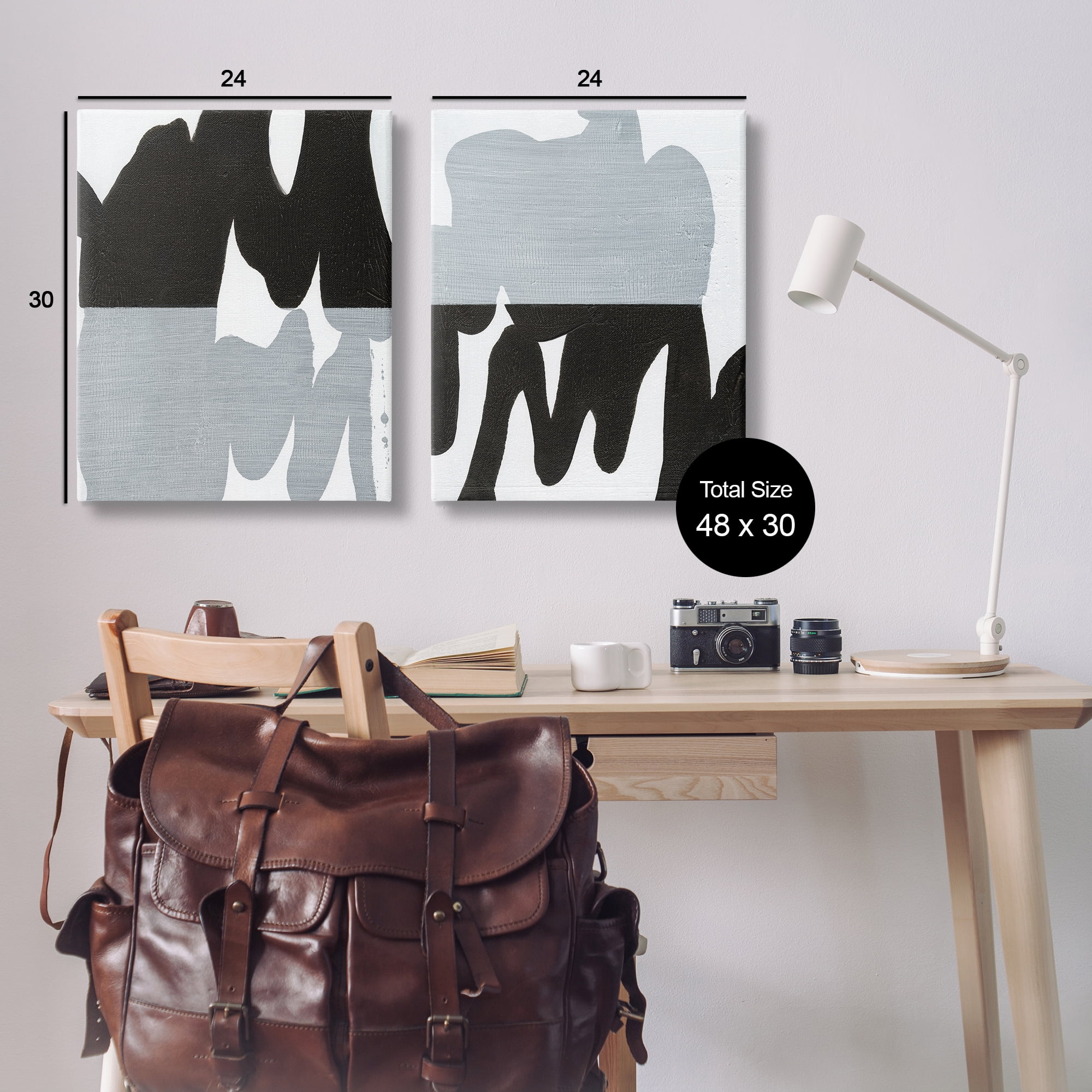 Stupell Industries Veiled Black and White Abstract Abstract Painting Wrapped Canvas Art Print Wall Art, 24 x 30, Set of 2