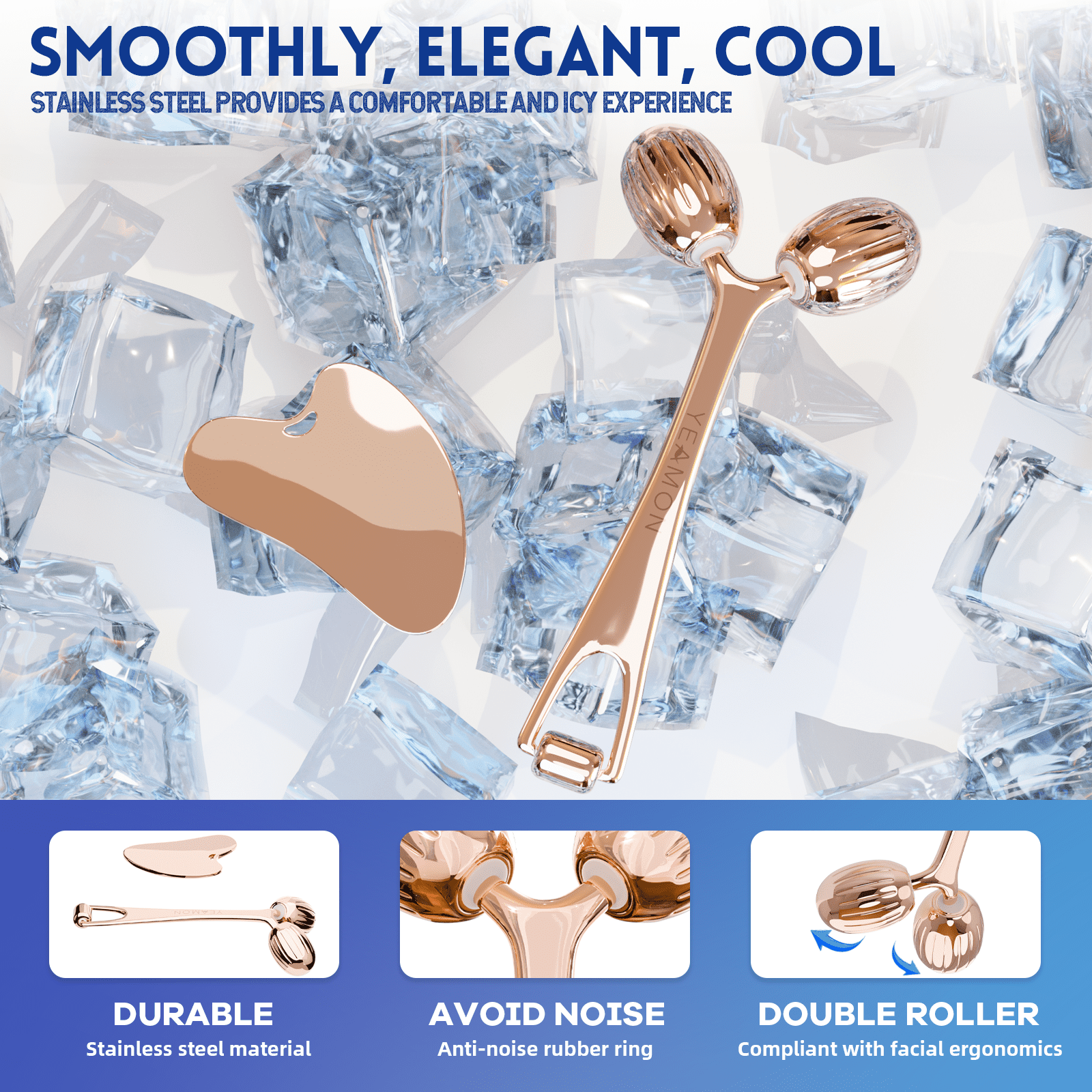 Gua Sha Facial Tools and Face Roller Set, Facial Massage Tool for Women’s Skincare Routine,Cooling Stainless Steel Face Sculpting Eyes Roller Guasha for Daily Use or Self-Care Gift for Women