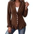 thumbnail image 3 of Dzrciro Corduroy Jacket Women, Plus Size Long Sleeve Lapel Button Brown Blazer Jacket with Ruffle Hem and Lace Cuffs, Elegant Fall Outerwear Jacket L, 3 of 8
