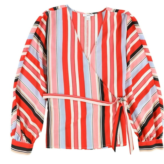 Bar III Women's Striped Wrap Blouse Red Size Large