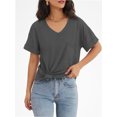 thumbnail image 5 of Womens T Shirts V Neck Rolled Sleeve Pocket Summer Tops Casual Loose Basic Tee Shirts Trendy, 5 of 5