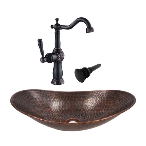 18" Brushed Copper Cano Vessel Bath Sink Accessories Included