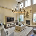 thumbnail image 4 of Hi-LIGHTS,10-Light Height Adjustable Rustic Farmhouse Candle Chandelier(Bulbs Not Included),Black Metal and Wood Round Hanging Light Fixture for Dining Room,Kitchen,Living Room(Black), 4 of 10