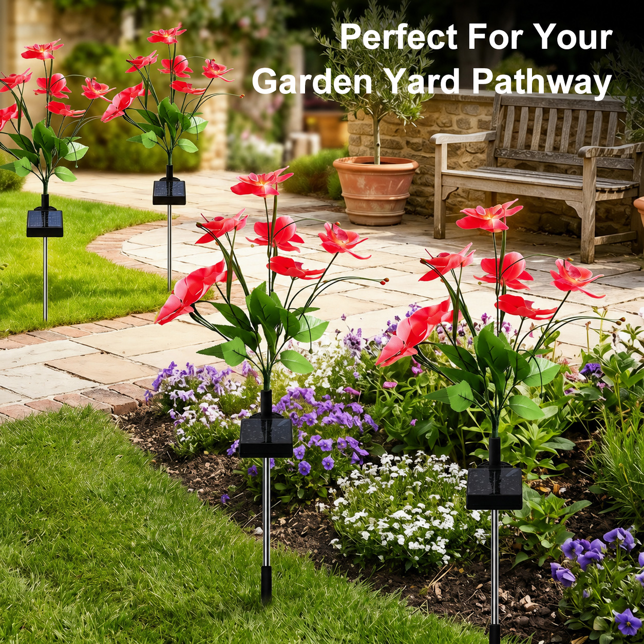 Rirool Solar Orchid Flower Garden Stake Lights Red 2-Pack photo 8