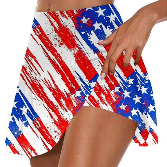 Jacenvly New Ladies Summer Skorts Leisure Women's Summer Pleated Tennis Skirts Athletic Stretchy Short Yoga Fake Two Piece Trouser Skirt Shorts Breathable Blue