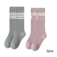 thumbnail image 4 of Godderr 2 Pairs Kids Baby Girls Knee High Socks Girls Cute Cotton Socks Striped Letters Calf Socks Toddler Thigh High Socks 3-12 Years, 4 of 8