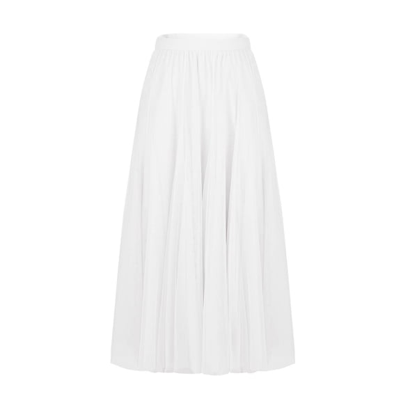 RYDCOT Women's Pleated Midi Skirt Summer Solid Color High Waisted Flowy A Line Swing Casual Skirts White