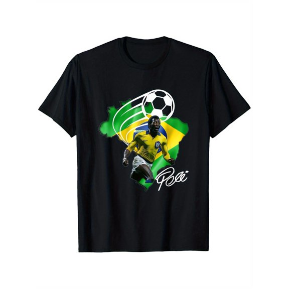 Pele_Brasil_005 T-Shirt, Soccer for Son, Brother, Teens with Fun Design - Quality 100% Cotton Fabric and Casual Style, S-XXXL 180g