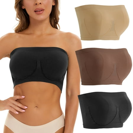 

〖TOTO〗Tube Tops For Women 3 Pieces Sports Bras For Women Plus Size Strapless Bra Bandeau Non Padded Top Stretchy Yoga Fitness Bra
