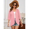 thumbnail image 3 of Demotime Womens Cardigan Lightweight Open Front 3/4 Sleeve Casual Soft Loose Fit Beach Cover Up Pink 2XL, 3 of 6