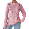 thumbnail image 2 of Vivianyn HD Women's Floral Applique Cable Knit Sweater, Crew Neck Casual Pullover,Pink,Size S-XL, 2 of 6