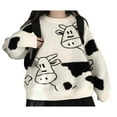 thumbnail image 1 of Chandails à Col Rond pour Femmes, Manches Longues, Imprimé Vache, Décontracté, Oversize, Noir TG, 1 of 7