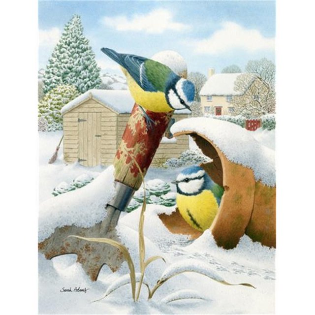 Carolines Treasures ASA2053CHF Eurasian Blue Tits Birds In Flower Pot Flag Canvas House Size