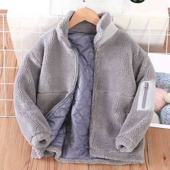 Fall Winter Coat Zip Up Fleece Jacket with Pockets Warm Plush Boys Girls Cute Tops (Light Gray 10-11Years)
