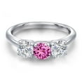 thumbnail image 3 of Gem Stone King 925 Sterling Silver Pink Created Sapphire and Lab Grown Diamond Engagement Ring for Women | 1.55 Cttw | Round 5MM | Gemstone September Birthstone | Size 7, 3 of 6