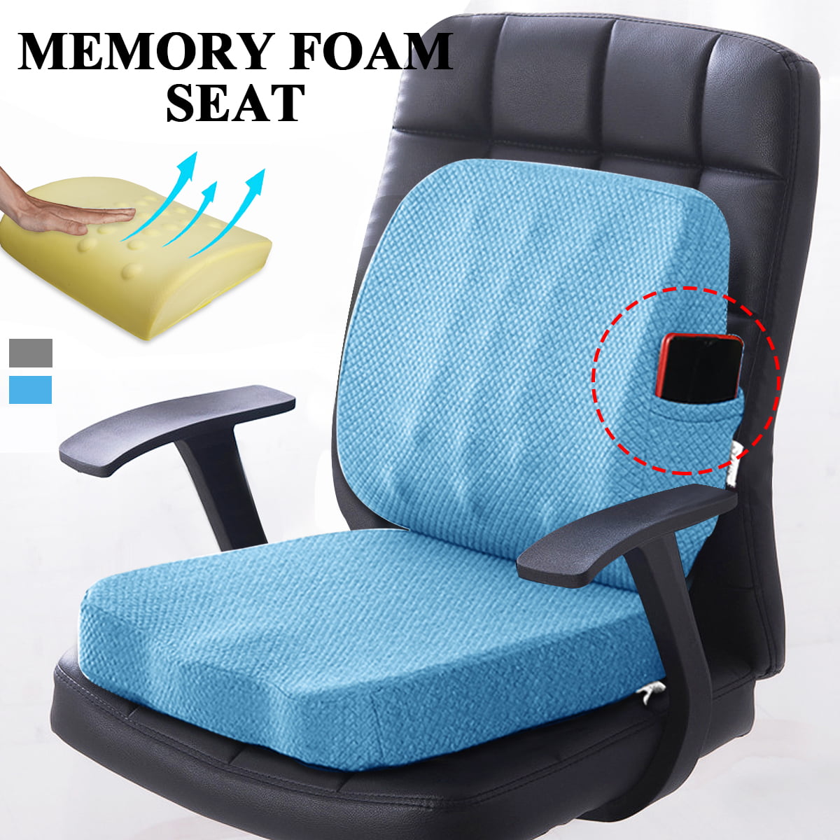 helloleiboo Comfort Car Seat Cushion Lumbar Support Memory Foam Cushion Non-Slip Sciatica Pain Relief Pillow for Office Chair 