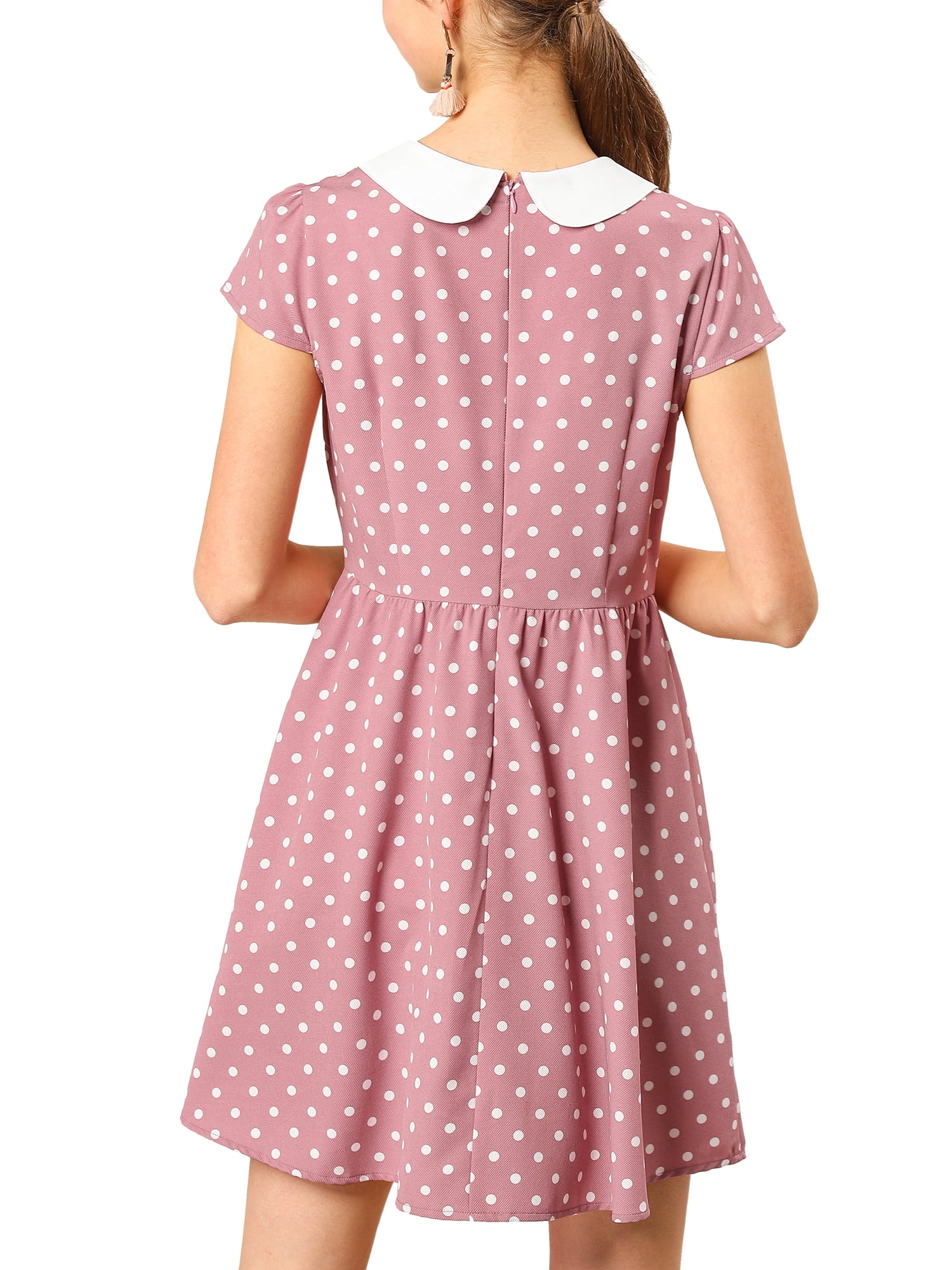 DARING DIVA Polka Dots Peter Pan Collar Above Knee Dress M Pink