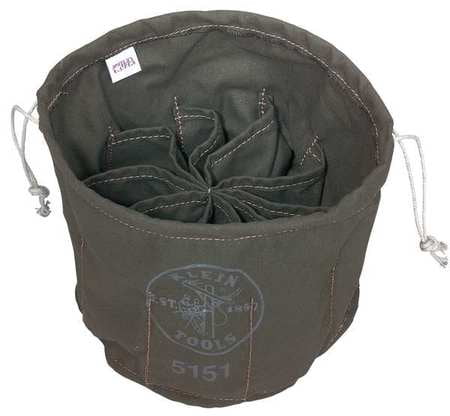 Klein Tools Drawstring Bucket Bag, 10 Compartment, Canvas, Olive, 5151 by Klein Tools